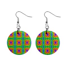 Groovy Purple Green Blue Orange Square Pattern Mini Button Earrings by BrightVibesDesign