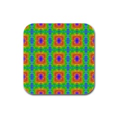 Groovy Purple Green Blue Orange Square Pattern Rubber Square Coaster (4 Pack)  by BrightVibesDesign