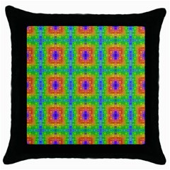 Groovy Purple Green Blue Orange Square Pattern Throw Pillow Case (black) by BrightVibesDesign