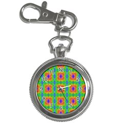 Groovy Purple Green Blue Orange Square Pattern Key Chain Watches by BrightVibesDesign