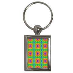 Groovy Purple Green Blue Orange Square Pattern Key Chain (rectangle) by BrightVibesDesign