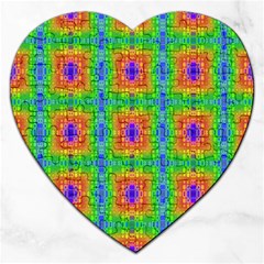 Groovy Purple Green Blue Orange Square Pattern Jigsaw Puzzle (heart)