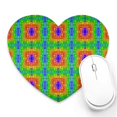 Groovy Purple Green Blue Orange Square Pattern Heart Mousepads by BrightVibesDesign