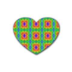 Groovy Purple Green Blue Orange Square Pattern Rubber Coaster (heart) 