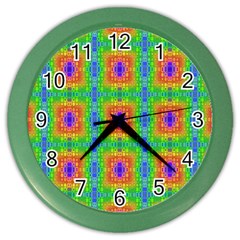 Groovy Purple Green Blue Orange Square Pattern Color Wall Clock by BrightVibesDesign