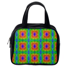 Groovy Purple Green Blue Orange Square Pattern Classic Handbag (one Side) by BrightVibesDesign