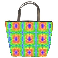 Groovy Purple Green Blue Orange Square Pattern Bucket Bag by BrightVibesDesign