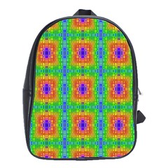 Groovy Purple Green Blue Orange Square Pattern School Bag (large) by BrightVibesDesign