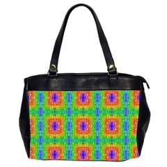 Groovy Purple Green Blue Orange Square Pattern Oversize Office Handbag (2 Sides) by BrightVibesDesign