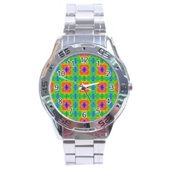 Groovy Purple Green Blue Orange Square Pattern Stainless Steel Analogue Watch by BrightVibesDesign