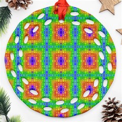 Groovy Purple Green Blue Orange Square Pattern Round Filigree Ornament (two Sides)