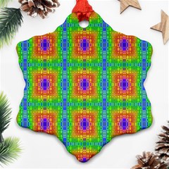 Groovy Purple Green Blue Orange Square Pattern Snowflake Ornament (two Sides)