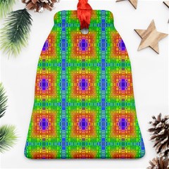 Groovy Purple Green Blue Orange Square Pattern Bell Ornament (two Sides)