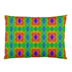 Groovy Purple Green Blue Orange Square Pattern Pillow Case (two Sides) by BrightVibesDesign