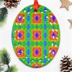 Groovy Purple Green Blue Orange Square Pattern Ornament (oval Filigree)