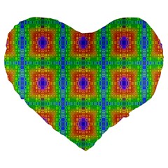 Groovy Purple Green Blue Orange Square Pattern Large 19  Premium Heart Shape Cushions