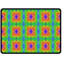 Groovy Purple Green Blue Orange Square Pattern Double Sided Fleece Blanket (large) 