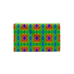 Groovy Purple Green Blue Orange Square Pattern Cosmetic Bag (xs) by BrightVibesDesign