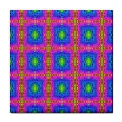 Groovy Pink Blue Yellow Square Pattern Tile Coasters by BrightVibesDesign