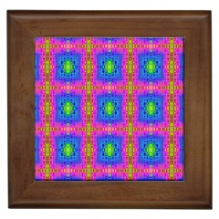 Groovy Pink Blue Yellow Square Pattern Framed Tiles by BrightVibesDesign