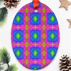 Groovy Pink Blue Yellow Square Pattern Ornament (oval)