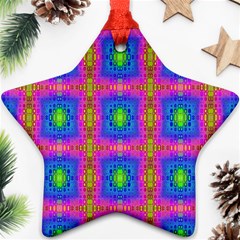 Groovy Pink Blue Yellow Square Pattern Ornament (star)