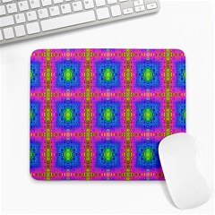 Groovy Pink Blue Yellow Square Pattern Large Mousepads by BrightVibesDesign