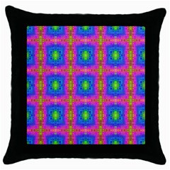 Groovy Pink Blue Yellow Square Pattern Throw Pillow Case (black) by BrightVibesDesign