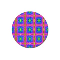 Groovy Pink Blue Yellow Square Pattern Magnet 3  (round) by BrightVibesDesign