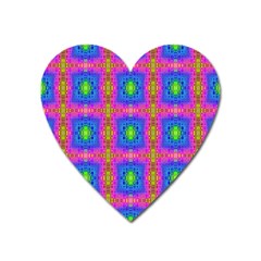 Groovy Pink Blue Yellow Square Pattern Heart Magnet