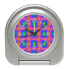 Groovy Pink Blue Yellow Square Pattern Travel Alarm Clock