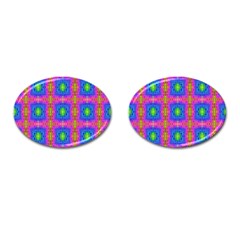 Groovy Pink Blue Yellow Square Pattern Cufflinks (oval) by BrightVibesDesign