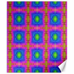 Groovy Pink Blue Yellow Square Pattern Canvas 8  X 10  by BrightVibesDesign