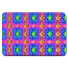 Groovy Pink Blue Yellow Square Pattern Large Doormat  by BrightVibesDesign