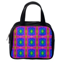 Groovy Pink Blue Yellow Square Pattern Classic Handbag (one Side) by BrightVibesDesign