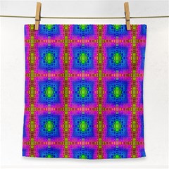 Groovy Pink Blue Yellow Square Pattern Face Towel by BrightVibesDesign