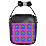 Groovy Pink Blue Yellow Square Pattern Girls Sling Bag Front