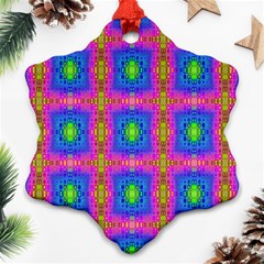 Groovy Pink Blue Yellow Square Pattern Ornament (snowflake)