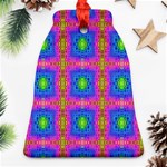 Groovy Pink Blue Yellow Square Pattern Ornament (Bell) Front