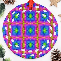 Groovy Pink Blue Yellow Square Pattern Round Filigree Ornament (two Sides)