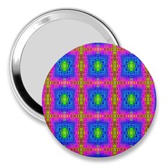 Groovy Pink Blue Yellow Square Pattern 3  Handbag Mirrors by BrightVibesDesign