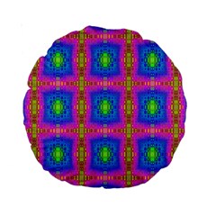 Groovy Pink Blue Yellow Square Pattern Standard 15  Premium Round Cushions by BrightVibesDesign