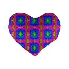 Groovy Pink Blue Yellow Square Pattern Standard 16  Premium Heart Shape Cushions by BrightVibesDesign