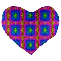 Groovy Pink Blue Yellow Square Pattern Large 19  Premium Heart Shape Cushions by BrightVibesDesign