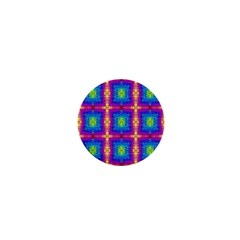 Groovy Blue Pink Yellow Square Pattern 1  Mini Buttons by BrightVibesDesign