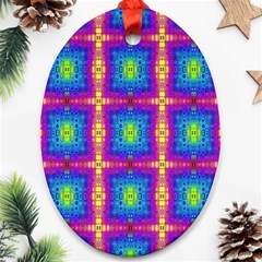 Groovy Blue Pink Yellow Square Pattern Ornament (oval)