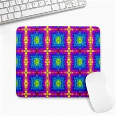 Groovy Blue Pink Yellow Square Pattern Large Mousepads by BrightVibesDesign