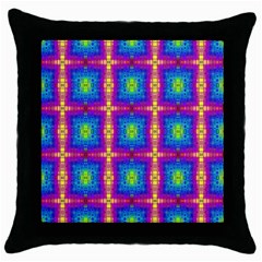 Groovy Blue Pink Yellow Square Pattern Throw Pillow Case (black) by BrightVibesDesign