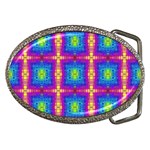 Groovy Blue Pink Yellow Square Pattern Belt Buckles Front