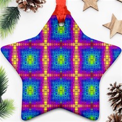 Groovy Blue Pink Yellow Square Pattern Star Ornament (two Sides) by BrightVibesDesign